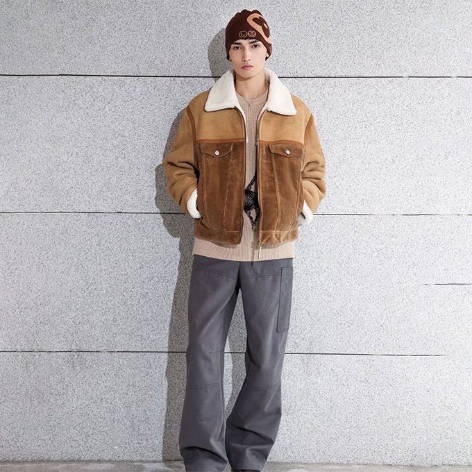 lv louis vuitton corduroy and shearling spliced trucker jacket